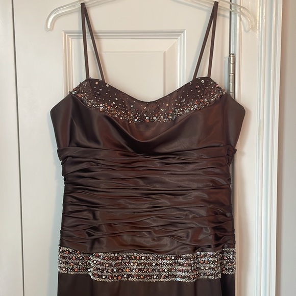Kiss Kiss formal wear brown satin beaded, mermaid tail gown - Picture 2 of 7